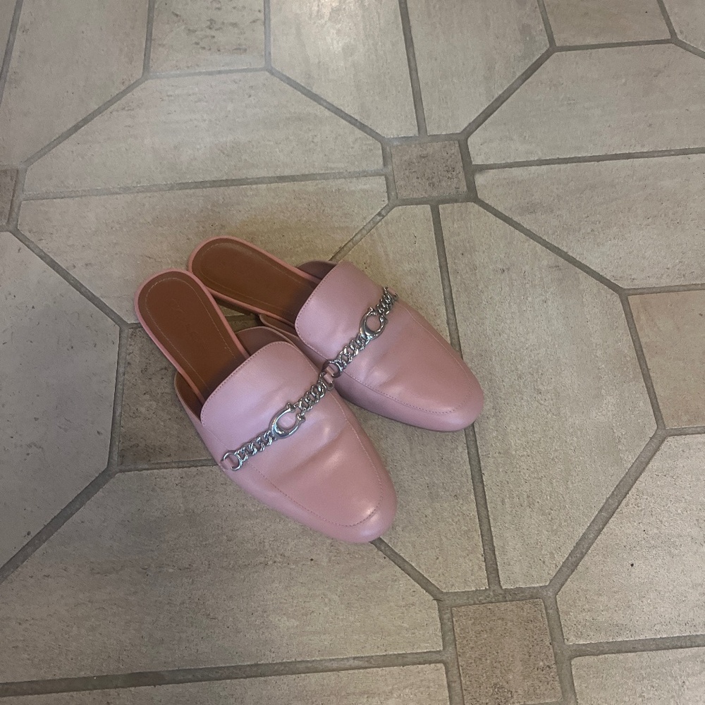 Coach Pink Slip-On Loafers with Silver Chain